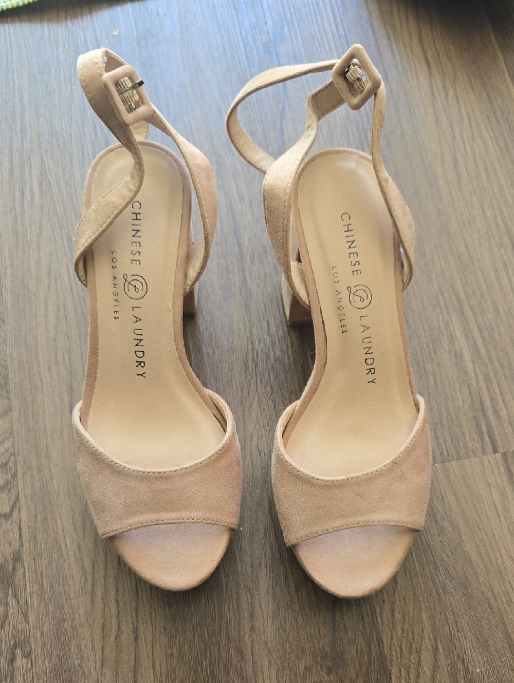 Chinese Laundry Blush Tan Suede Block Heel Sandals